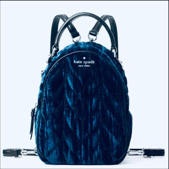 kate spade Handbags - Kate Spade Briar Lane Quilted Crushed Velvet Midnight Blue Mini 2 Way Backpack